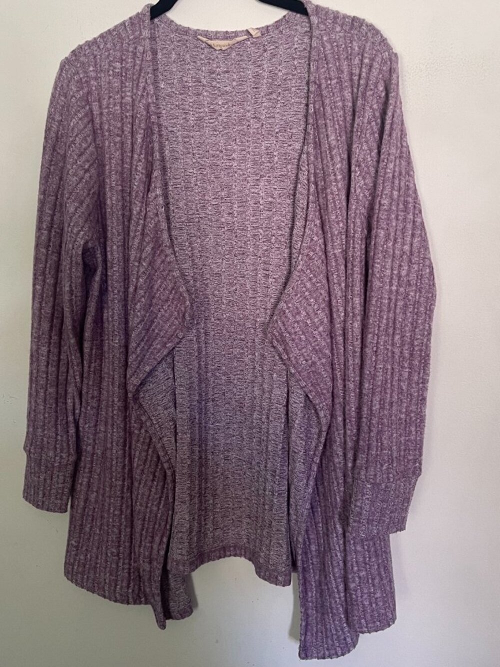 Soft Surrounding Women's Medium Soft Touch Open Front Purple Ribbed Cardigan T5